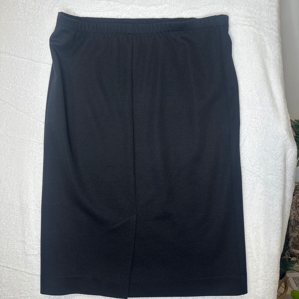 Vintage Goth Academia Black Pencil Skirt Knee Length Elastic Waist USA Made 12 - Picture 2 of 7
